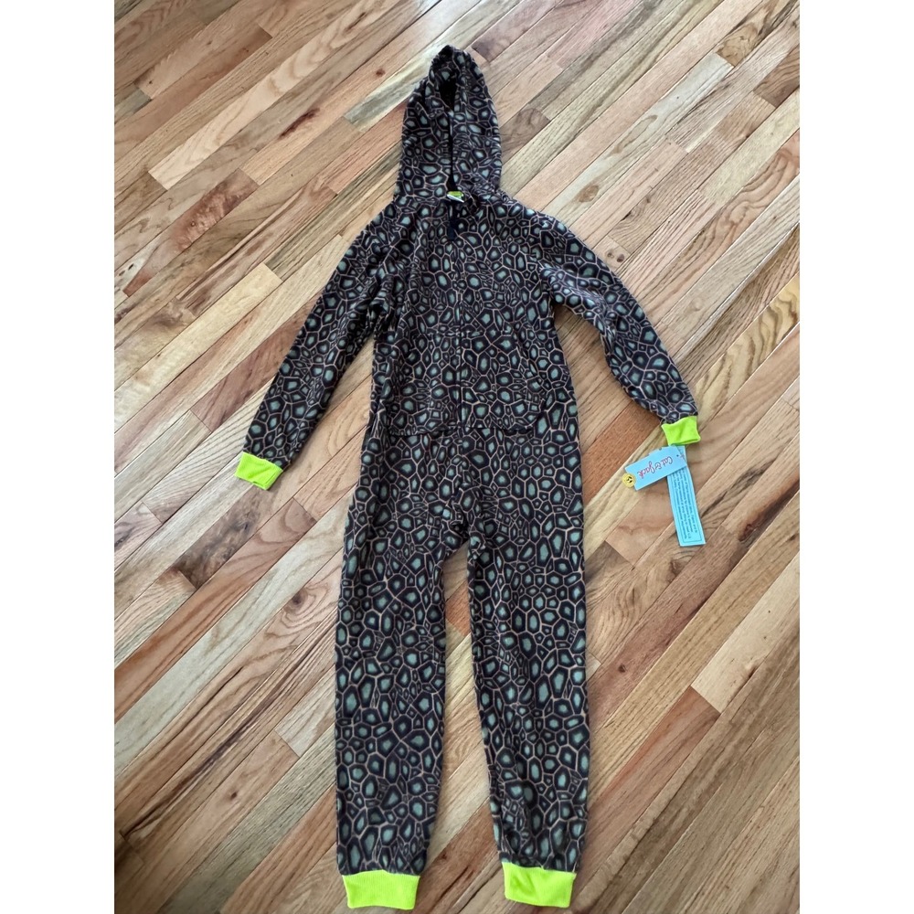 Cat & Jack Kids Dinosaur Scale Hooded Suit Fleece Pajamas Green Brown S 6/7